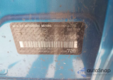 2019 Mitsubishi Mirage Rf из США, поврежденный, VIN ML32A3HJ8KH007208